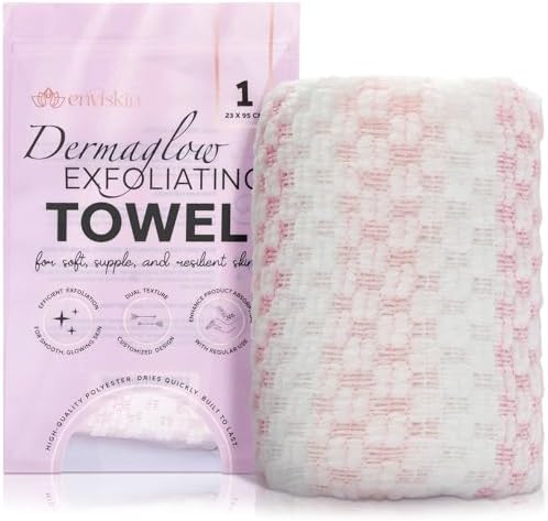 Dermaglow Exfoliating Towel-Dual Texture Washcloth for All Skin Types-Easy to Use Japanese Exfoliating Shower Towel for Women & Men- Body Scrubber Wash Cloth