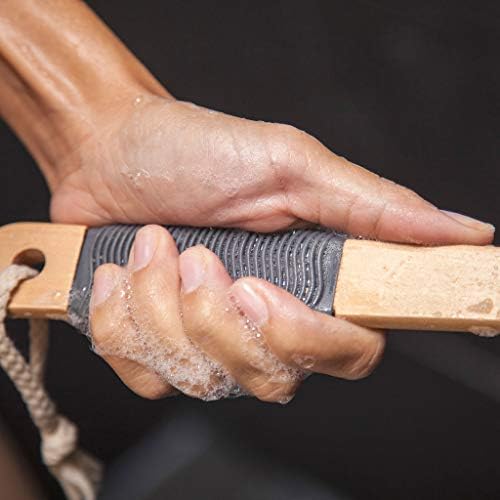 Loofah Back Scrubber for Shower | Bamboo Charcoal Fiber Infused | Loufas for Men & Women | Includes 1 Long Handled Shower Sponge, 1 Bath & Shower Luffa Pouf & 1 Hook to Hang Stuff (Slate Grey)