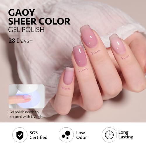 GAOY Jelly Purple Gel Nail Polish Set, 6 Transparent White Pink Colors, UV Light Cure Gel Polish for Salon and Nail Art DIY at Home