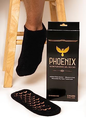 Moisturizing Gel Socks for Men - Extra Large - 2 Pairs - with Shea Butter - Paraben Free - Reuseable Moisturizing Socks - Phoenix Foot Peel™