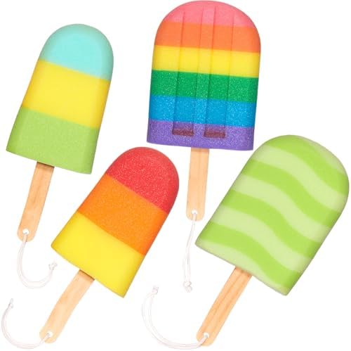 4-Piece Bath Sponge Set - Popsicle Soap Sponge for Kids and Adults - Hygienic & Durable Shower Loofahs - Colorful Bath Sponges with Gift Box