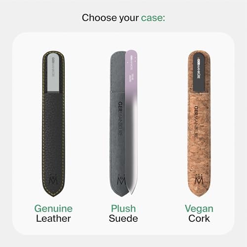 GERMANIKURE Czech Crystal Glass Nail File 3 Pack in Suede Leather Case - Professional Manicure & Pedicure Products for Smooth Easy Shaping of Natural Nails