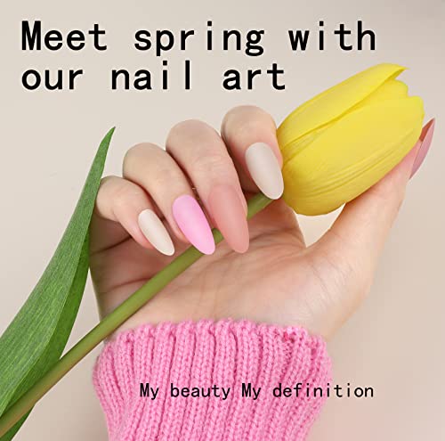 FANDAMEI Press on Nails Almond Matte, 24 Colors 576PCS Press on Nails Medium Almond Matte, Acrylic Medium Fake Nails Full Cover, Natural Press on Nail, False Nails with Nail Glue