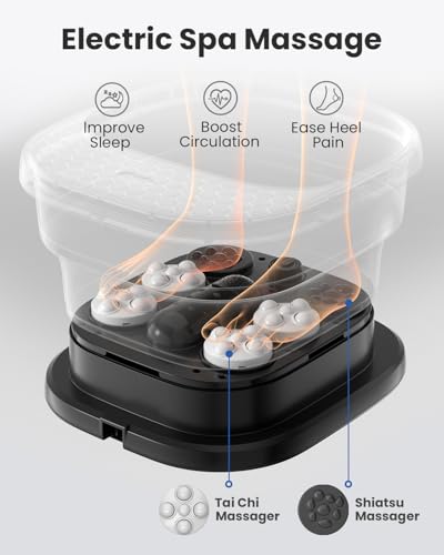 Puboo Collapsible Foot Spa Bath with Heat, Remote & Timer, 16 Massage Balls, Support Rods – Heated Pedicure Soaking Tub for Stress Relief, Great Gift for Family and Friends