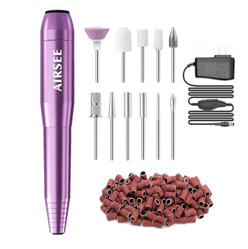 AIRSEE Home Lite Portable Electric Nail Drill Machine with adapter for Beginners, EFile for Acrylic Gel Nails and Manicure Pedicure Polishing Shape, Electric Nail File Kit for Home, Purple