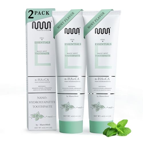 MasterMedi Nano Hydroxyapatite Toothpaste – Fluoride Free, SLS Free, for Sensitive Teeth, Whitening, Enamel Remineralization, Magic Mint, Dentist Recommended, 4 oz (Pack of 2)