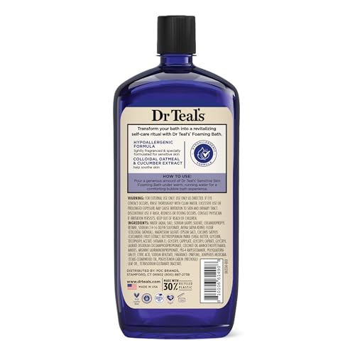 Dr Teal's Foaming Bath with Pure Epsom Salt, Sensitive Skin with Colloidal Oatmeal & Cucumber, 34 fl oz (Pack of 4)
