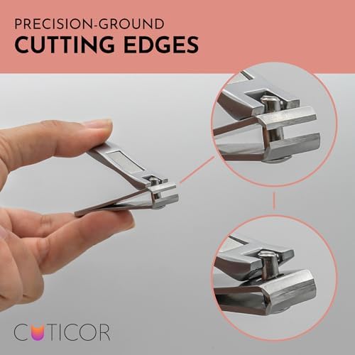 CUTICOR Nail Clipper Set - Set of 2 Fingernail and Toenail Clippers with Tin Travel Case - Ultra Sharp Stainless Steel Nail Clippers for Men and Women - Heavy Duty Nail Clippers for Thick Nails