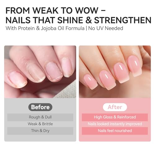 gelike ec Nail Strengthener Polish for Thin Nails: Soft Pink 15ml 6 in 1 Natural Nail Hardener Extra Strong and Growth - Long Lasting Repair for Damaged Nails - Growth Oil for Salon Home Daily Work