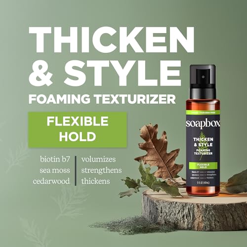 Soapbox Men's Thicken & Style Foaming Texturizer, Men's Hair Styling Foam, Hair Care for Men, 5oz