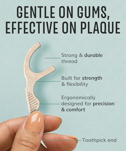 Floss Picks Biodegradable (200pcs) - Plant Based Dental Floss Picks, Natural Flossers for Adults & Kids, Nontoxic Vegan Tooth Pick Flossers & Floss Sticks - Double Thread Mint