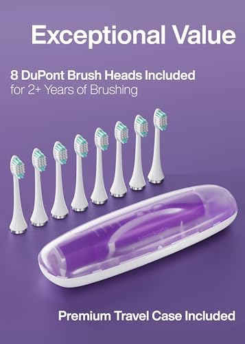 Aquasonic Vibe Series Ultra-Whitening Toothbrush – ADA Accepted Electric Toothbrush - 8 Brush Heads & Travel Case – 40,000 VPM Motor & Wireless Charging - 4 Modes w Smart Timer – Satin Violet