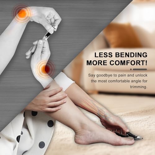 Nail Clippers for Seniors Fingernail and Toenails, 360° Rotating Head Ergonomic Long Handle Premium Steel Nail Trimmer for Men Women