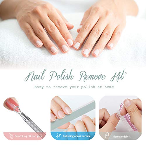 Nail Polish Gel Remover Tools Kit, Soak Off Cap Clip, 200ml Dispenser Bottle, UV Gel Polish Cuticle Pusher, 600 PCS Cotton Pads, Handle Brushes, 100/180 Nail File, Buffer Block, Finger Separators