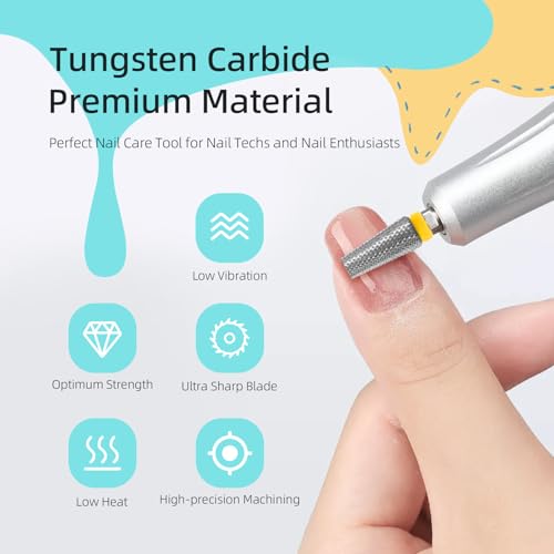 Flat Top 5 in 1 Nail Drill Bit Professional Tungsten Carbide Cross Tapered Nail Bits 3/32" 2 Way Electric File Nail Drill Accessories Manicure Gel Polish Removal Tool XF