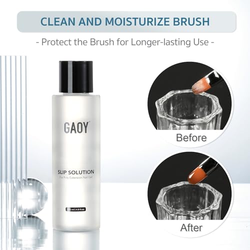 GAOY Slip Solution Kit for Poly Gel Nails, 145ml Nail Extension Gel Liquid Solution, Anti-stick Gel Solution with Brush and Dual Forms for Nail Art DIY