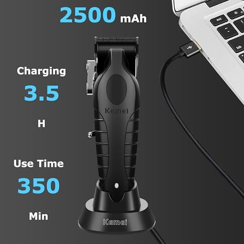 KEMEI 2296 Professional Hair Clippers for Men Cord/Cordless Hair Cutting Kits, Hair & Beard Trimmer, T Blade Barber Clipper with USB Rechargeable, Black
