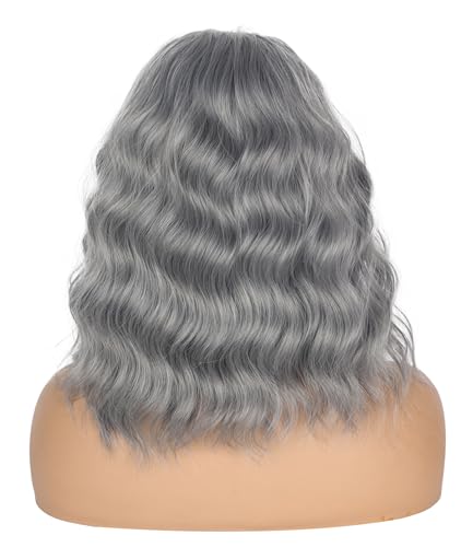 Silver Grey Wavy Headband Wig For Black Women Curly Half Wigs With Headband Attached Synthetic Wrap Wigs For Women(Gray)…