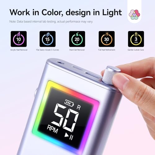 SAVILAND Advanced 50000 RPM Nail Drill Professional: 10S Fast Removal Electric Nail File Portable Nail Filer Electric with Rechargeable Electric Nail Drill Bits Pro Acrylic Nail Manicure Nail Tools