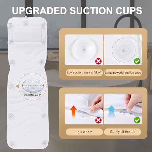 Full Body Bath Pillow for Bathtub, Non-Slip Bath Pillows for Tub, Spa Bathtub Pillow Cushion for Headrest Neck Shoulder and Back Rest Support，Relaxation Spa Accessories-50 x 15" (White)
