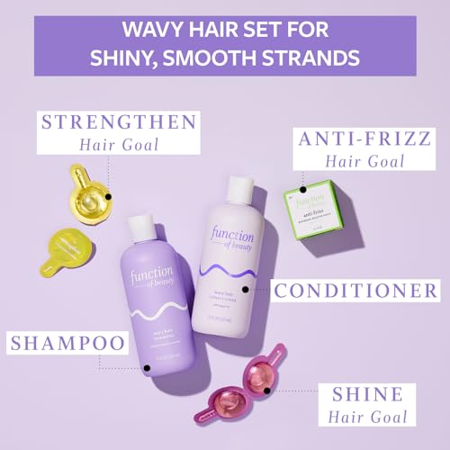 Function of Beauty Wavy Hair Shampoo + Conditioner (11 oz Each) + Shine, Strengthen, & Anti-Frizz #HairGoal Boosters Set - Sulfate-Free, Formulated to Enhance Glossiness & Natural Shine