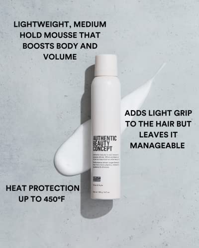 Authentic Beauty Concept Amplify Mousse | Volumizing Mousse | Lightweight Medium Hold Styling | Heat Protection | All Hair Types | Vegan & Cruelty-free | Silicone-free | 6.7 oz