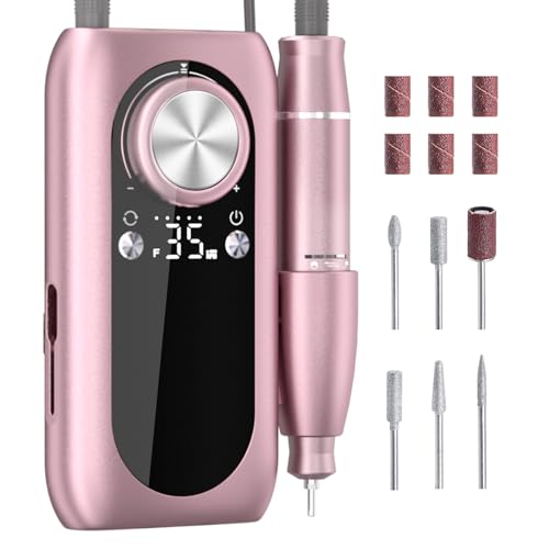 Rechargeable Nail Drill, 35000RPM Electric Nail File Machine Professional Acrylic Gel Nails Remover with Drill Bits, Portable Efiler Manicure Supplies for Polishing Grinding, Home Salon Use