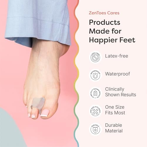 ZenToes Gel Toe Separators for Overlapping Toes, Bunions, Big Toe Alignment, Corrector and Spacer - 4 Pack (Firm Frosted Clear)