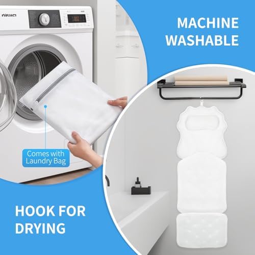 Full Body Bath Pillow for Bathtub, Spa Tub Cushion with 10 Suction Cups - 4D Air Mesh Quick-Dry Bathtub Pillow for Head, Neck & Back Support - Includes Laundry Bag