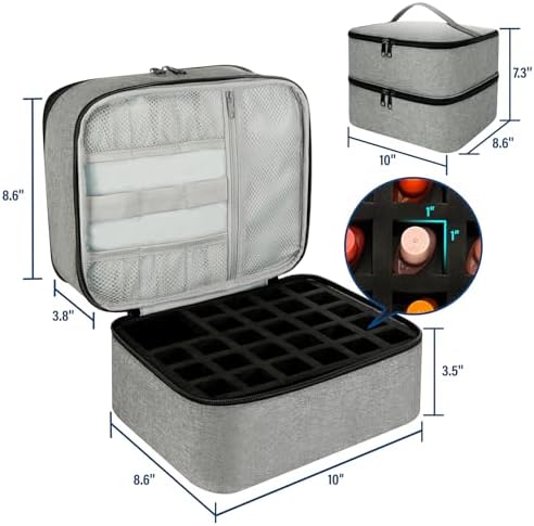 Nail Polish Organizer Bag, Double-Layer Nail Supplies Organizer Holds 30 Bottles & Nail Lamp, Professional Nail Kit Storage Carrying Case (Gray)