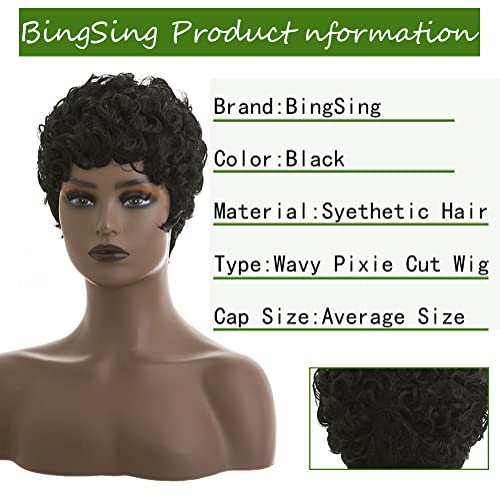 Short Pixie Cut Wigs for Black Women Synthetic Hair Afro Pixie Wig Black Color Short Wigs for Black Women Short Curly Pixie Wigs for Women (Natural Black)