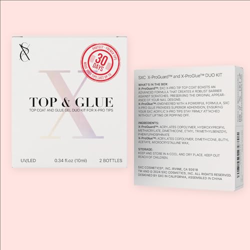 SXC Cosmetics X-Pro Tips Top Coat & Glue Gel Duo Set - Achieve Perfect French Acrylic Nails with Ease