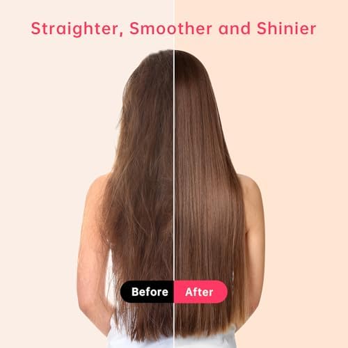 Hair Straightener Brush with 9 Temps - Negative Ionic Straightening Brush for Hare Care, Ceramic Straightener Comb with Anti-Scald Design, 30s Fast Heating & Auto-Off, Dual Voltage