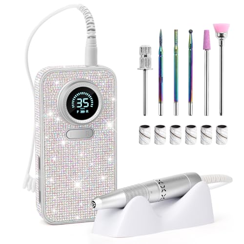 Upgrade Pro Nail Drill | Diamond Shine| 35000RPM High Tech Acrylic Fast Removal Electric Nail File | 6 Nail Drill Bits | Nail Tech Salon Use Manicure Pedicure
