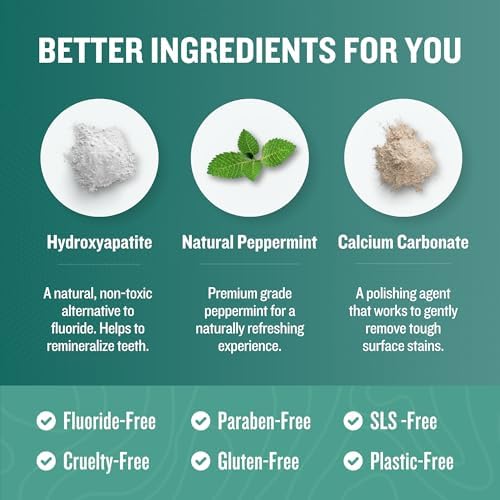 Ruut Toothpaste Tablets, Hydroxyapatite Remineralizing Eco Friendly Tablets, Fluoride Free Travel Tooth Tabs for Sensitive Teeth, Chewable Toothpaste Bites, Peppermint - 1 Month