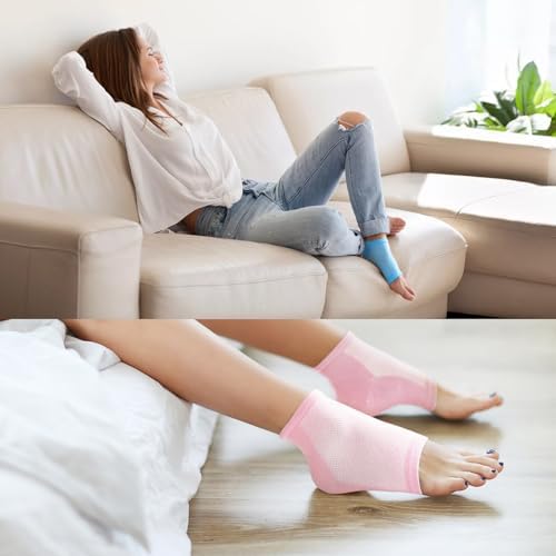 Moisturizing Heel Socks for Cracked Heel Treatment - Promifun 2 Pairs Moisturizer Socks for Dry Cracked Feet - Cracked Heel Repair - Heel Socks for Women & Men (Blue & Pink)