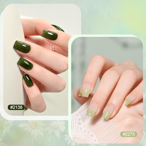 GAOY Jelly Green Gel Nail Polish Set, 6 Transparent Colors Sheer White, UV Light Cure Gel Polish for Salon and Nail Art DIY at Home