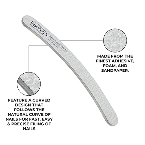 ForPro Professional Collection Zebra Curved Foam Board, 100/180 Grit, Double-Sided Manicure and Pedicure Nail Files, 7” L x .75” W, 50-Count
