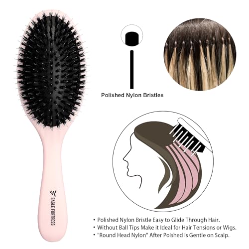 Glidease Matte Boar Bristle Hair Brush with Nylon Refined Smooth Bristle for Women, Men, and Kids - Effortless Detangler Hair Brush Ideal for Thick, Thin, Fine All Hair (Pink)