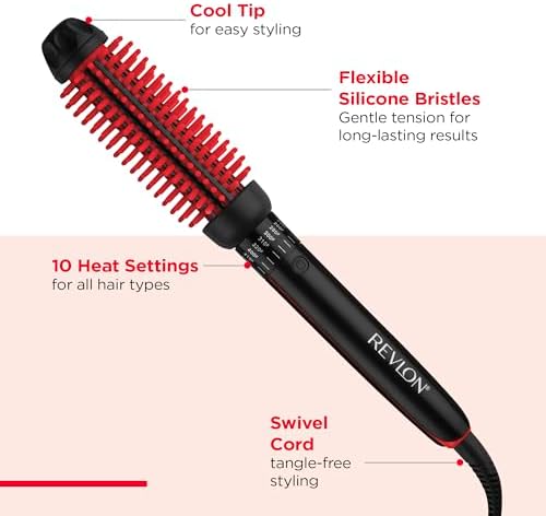 REVLON New and Improved SmoothStay Coconut Oil-Infused Heated Hair Styling Brush | 1” Barrel for Voluminous, Shiny Results (Black/Red)