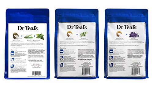 Dr. Teal's Pure Epsom Salt Soaking Solution Gift Set (3 Pack, 3lbs ea.) - Soothe & Sleep Lavender, Relax & Relief Eucalyptus with Spearmint, Wellness Therapy with Rosemary & Mint