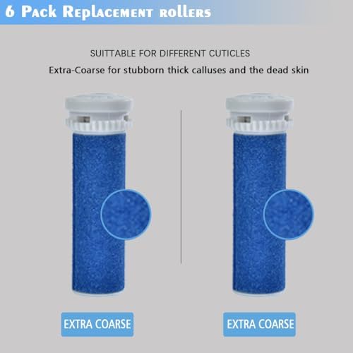 6 Pack Blue Extra Coarse Replacement Roller Refills Compatible with Scholl Express Pedi Foot Smoother Include a Cleaning Brush