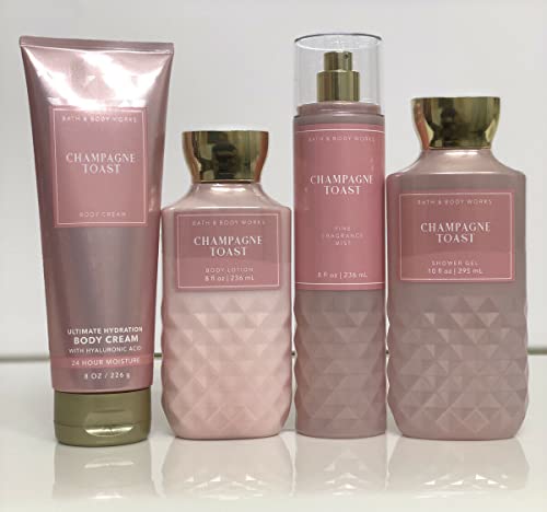 Bath & Body Works CHAMPAGNE TOAST set of 4 -- fine fragrance mist 8 fl oz., shower gel 10 fl oz.,body lotion 8 fl oz., ultra shea body cream 8 oz.