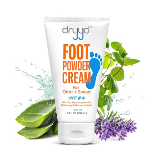 Foot Powder Cream Lotion Deodorant, 5oz Tube For Sweaty Smelly Feet, Low Mess, Absorb Reduce & Control Odor, Talcum-Free, Tea Tree + Peppermint, Leave On Foot Mask, Men & Women