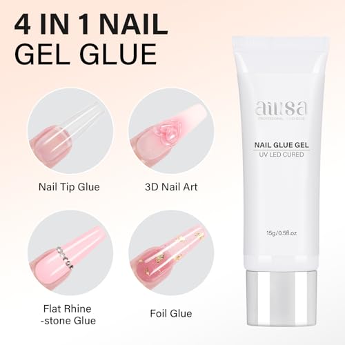 AILLSA Solid Gel Nail Glue for Nail Tips Super Strong Gel Glues Professional Fake Acrylic Soft Nails Glue U V Lamp Curing Needed - Long Lasting 30 Days+, 15g / 0.5fl.oz