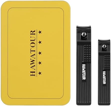 Nail Clippers Set, Ultra Sharp Curved Blade Fingernail and Toenail Clipper Cutters with Visibly Tin Case, Squares and Stripes, Black