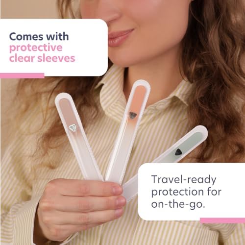 BONA Fide Beauty Czech Glass Nail File Set 3-Pieces, Muted Fall Colors Nail Filers - Reusable Nail Care, Lovely Gifts for Bridesmaid, Travel Beauty Tool