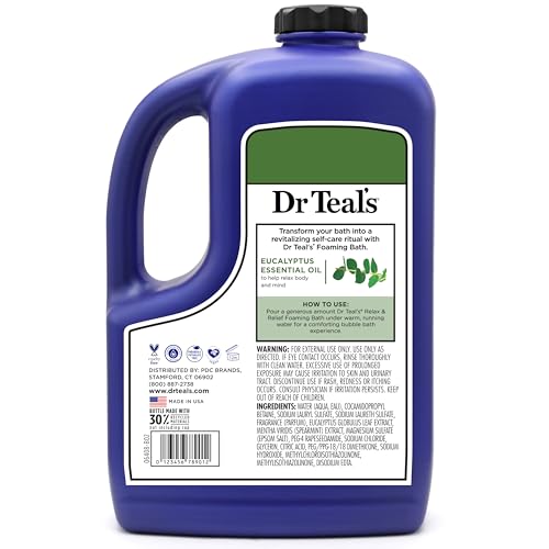Dr Teal's Foaming Bath with Pure Epsom Salt, Relax & Relief with Eucalyptus & Spearmint, 62.5 fl oz