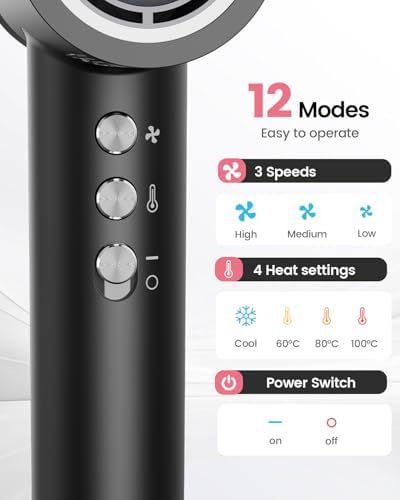 Hair Dryer, 110,000 RPM High-Speed Fast Drying Blow Dryer, 500 Million Ionic Lightweight Hairdryer with Diffuser, Magnetic Nozzle, 4 Temps & 3 Speeds, Low Noise for Women & Men (Black)