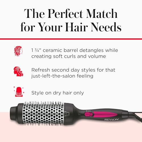 REVLON Perfect Match Hot Styler - Heated Blowout Brush to Style and Extend Blowouts, Hot Brush for Curls, Body, and Volume, Reduces Frizz and Boosts Shine